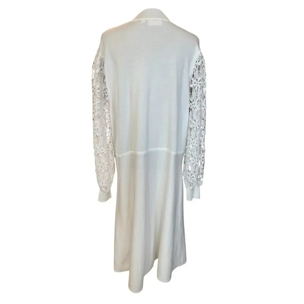 New ~ NINA LEONARD ~ Mockneck Lace-Sleeve Sweater Dress Size 2X White